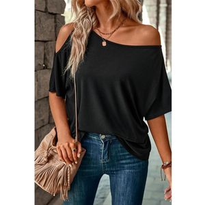 Azura Exchange Dames Asymmetrische Hals Casual T-Shirt in Zwart