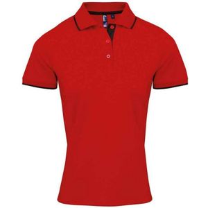 Premier Dames/Dames Coolchecker Contrast PiquÃ© Poloshirt (Rood/zwart)