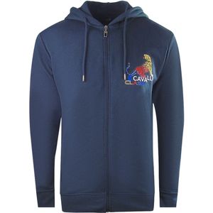 Cavalli Class gedurfd tijgerlogo marineblauwe hoodie met rits