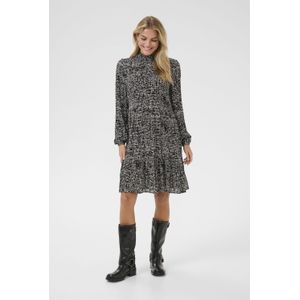 Kaffe - Riani - Jurk - Beige / Zwart - Knielengte - Lange Mouw