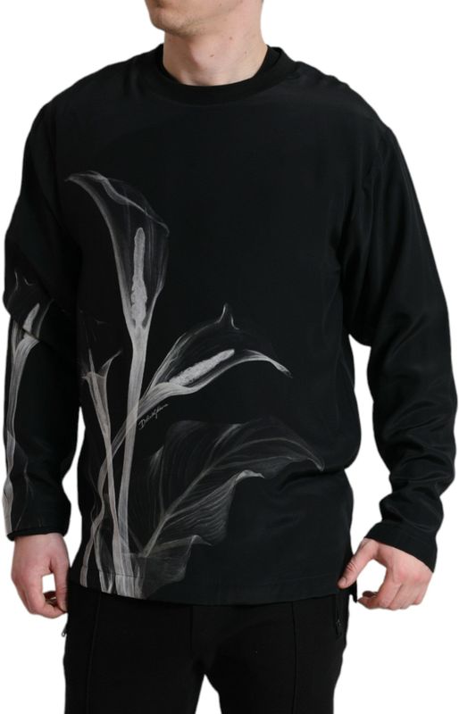 Dolce & Gabbana - Zijden Bloemen Trui met Ronde Halslijn - Zwart