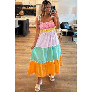 Multikleurige Gelaagde Midi Jurk