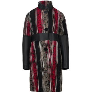 Wollen Jas - Rood - Met Zwarte Imitatieleren Details