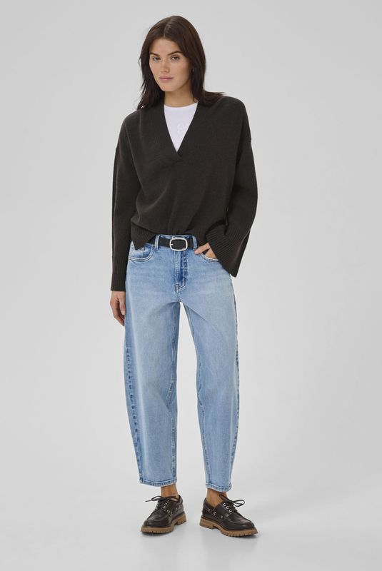 My Essential Wardrobe - HuxiMW - Trui - Donkerbruin - V-hals - Lange Mouw