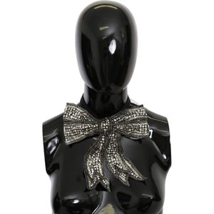 Dolce & Gabbana Dames Zilver Crystal Beaded Sequined 100% Zijde Catwalk Ketting Stropdas