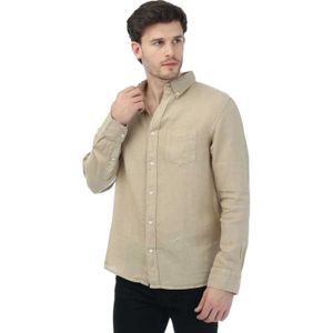 Gant Heren Linnen Normaal Overhemd (Beige)