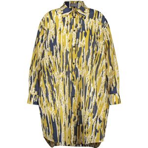 Samoon blouse met all over print geel/blauw
