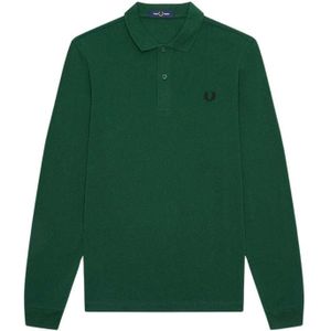 Fred Perry Unisexpoloshirt met lange mouwen, effen voor volwassenen (Diep groen)