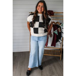 Kleurblok Gebreid Ribbelsweater