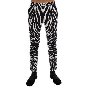 Dolce & Gabbana Mannen Wit Zwart Zebra Katoen Stretch Slanke Broek