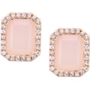 9ct rosÃ©gouden diamanten en roze opaal rechthoekig geslepen oorknopjes