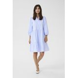 CULTURE - Jilla - Jurk - Lichtblauw/Wit - A-lijn - Pofmouwen - Knielengte