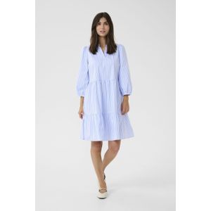 CULTURE - Jilla - Jurk - Lichtblauw/Wit - A-lijn - Pofmouwen - Knielengte