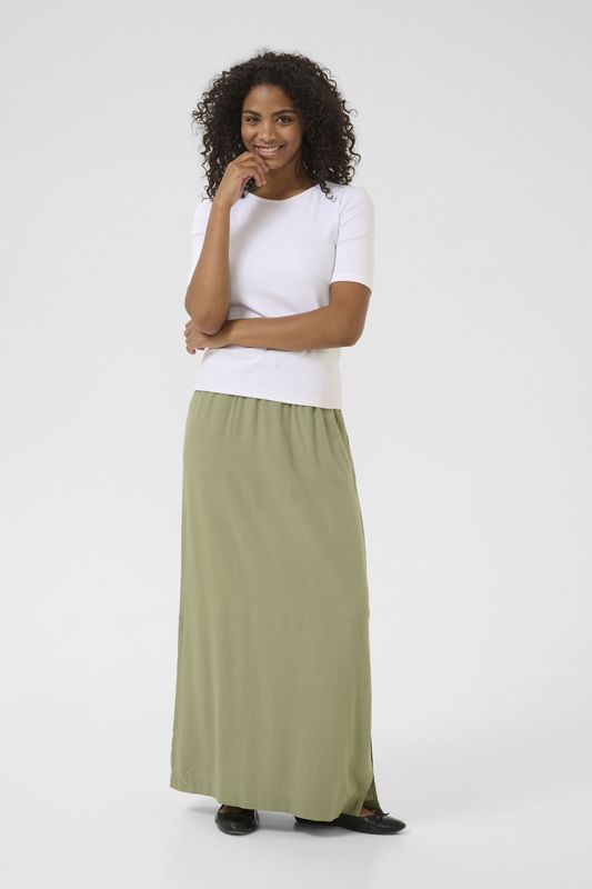 Kaffe - Rok 'Milia' - Olijfgroen - Strokenrok