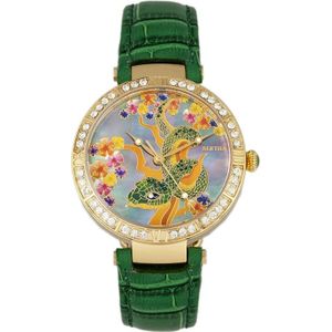 Bertha Mia Horloge met leren band van parelmoer - groen