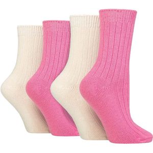 Wildfeet - 4 Paar Dames Cashmere Boot Sokken | Ribgebreide Wollen Bed Sokken - Roze / Room - Maat 37 - 42