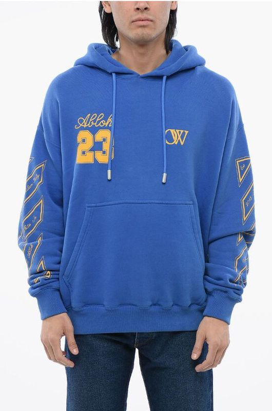 Geborsteld katoenen OW23 Skate Fit Hoodie in blauw