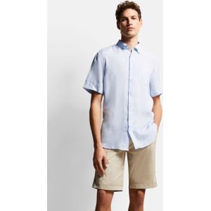 Overhemden - Lichtblauw - 100% Linnen - Korte Mouwen - Button-Downkraag