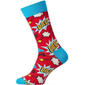 Vaderdag Sokken | Happy Socks | Grappige Rode Blauwe Sokken met Verstevigde Hak en Tee | Vaderdag Cadeau - Rood