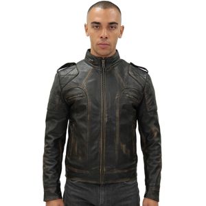 Heren - Vintage Leren Racefietsjack - Zwart - Premium Nappaleer