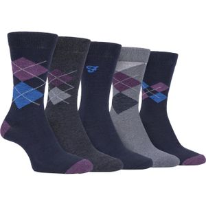 Farah - 5-pack heren dunne ademende klassieke argyle-patroon zachte bovenkleding katoen sokken - FCS270NVYPUR (Argyle)