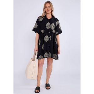 Zwart geborduurd oversized mini overhemdjurkje
