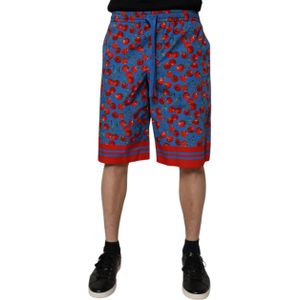 Dolce & Gabbana - Korte Broeken - Veelkleurig - Blauwe Bermuda Shorts met Kersenprint