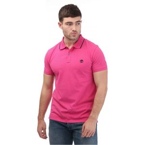 Men's Timberland Printed Neck Short Sleeve Polo in Berry