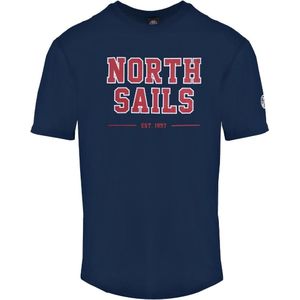 North Sails - T-shirt - Blauw - Katoen - Korte Mouwen met Merkprint