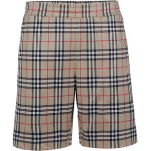 Burberry - Korte Broeken - Beige - Polyester - Ruitpatroon, Mesh Voering, Zijzakken