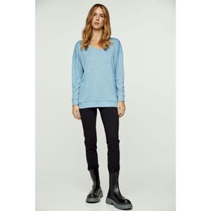 Imprimétops - Lichtblauw Gemêleerd - V-hals Gebreide Top - Lange Mouwen