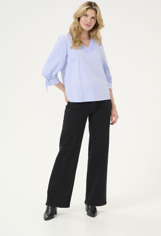 Blouse - Gestreept - Gevoerd - Losse Pasvorm - Driekwart Mouw