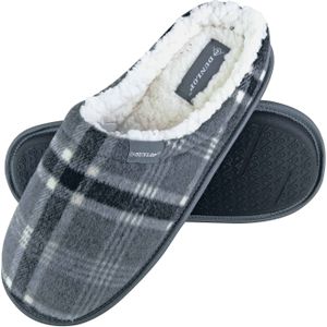 Dunlop - Heren Warm Pluche Fleece Gevoerde Instap Slippers met Geruit Patroon