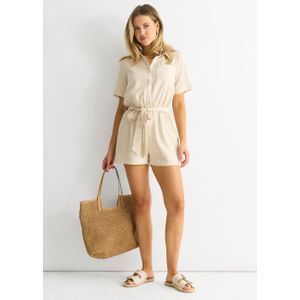 Beige linnen pretpak met elastische taille
