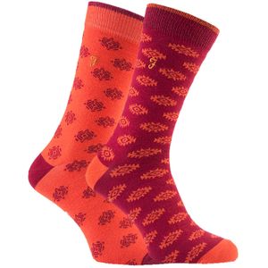 Farah - 2 Paar Heren Retro Katoenrijke Luxe Formele Kousen met Funky Patronen - FVS010ORG