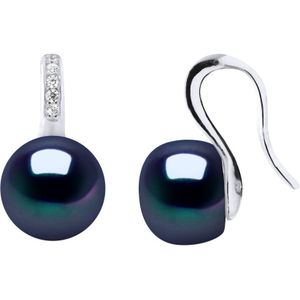 Oorbellen Hooks zoetwaterparels 9-10 mm Zwarte Knopen Jewelry 925