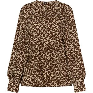 Usha - Blouse - Lichtbruin/Wit - Bloemenprint - Lange Mouw