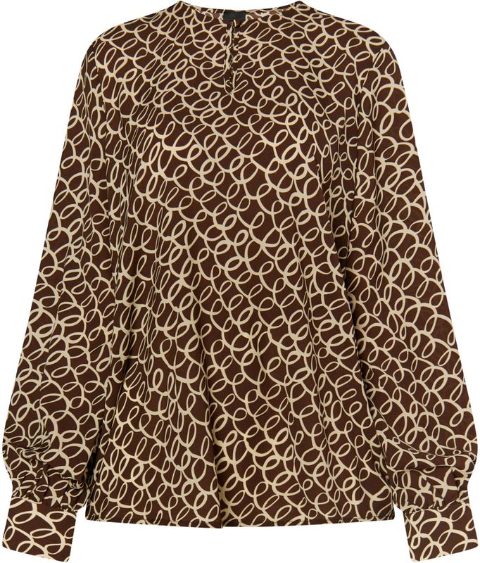 Usha - Blouse - Lichtbruin/Wit - Bloemenprint - Lange Mouw