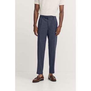 Pantalon - Marine - Stretch - Tailleplooien - Tapered Fit