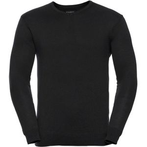 Russell Collection Heren Sweatshirt Katoen Acryl V Hals (Zwart)