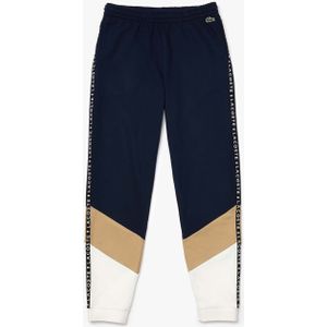 Heren Lacoste Signature Stripe Colourblock Sweatpants in Navy