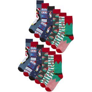 12 paar multiverpakking kerstsokken voor heren | Ademende katoenen kleurrijke nieuwigheidspatroon kerstsokken - Diverse