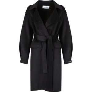 Silvian Heach - Klassieke Trenchcoat - Zwart - Gebreide Stoffen met Wol