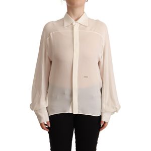 DSQUARED2 - Blouse - Off White - Zijde - Lange Mouwen - Geknoopte Sluiting