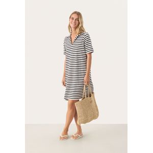 Jersey Jurk - A-shape - Zwart/Wit - Boven de Knie - Korte Mouwen