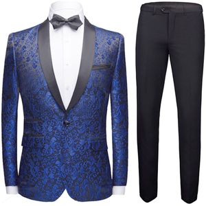 Tweedelig pak met print, slim-fit paisleyblauw pak