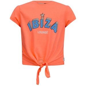 Retour Denim T-shirt Idorra met tekst neon oranje