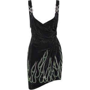 Philipp Plein - Jersey Strass Mini Jurk Flame - Zwart - Dames