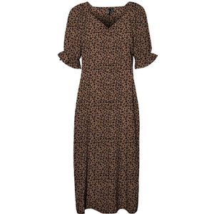 VERO MODA Maxi Jurk VMCATCH Met Panterprint En Plooien Bruin - Maat L