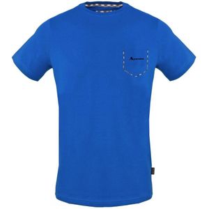 Aquascutum Geruit Blauw T-shirt Met Zakafwerking - Maat S